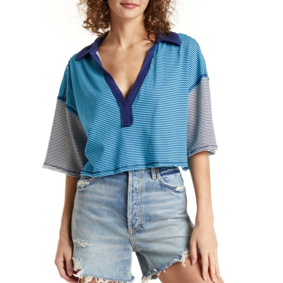 We The Free Tops - NWT We the Free On a Boat Boxy Polo, Size Large, Color Marine